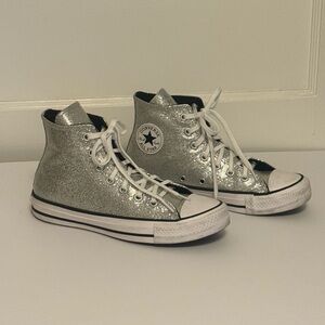 Converse Silver High-Top Sneakers with Glitter Finish size US 3.5